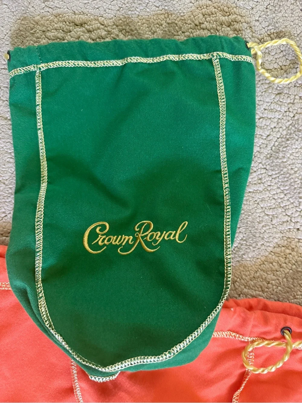Crown Royal Drawstring Pouches - Green and Orange